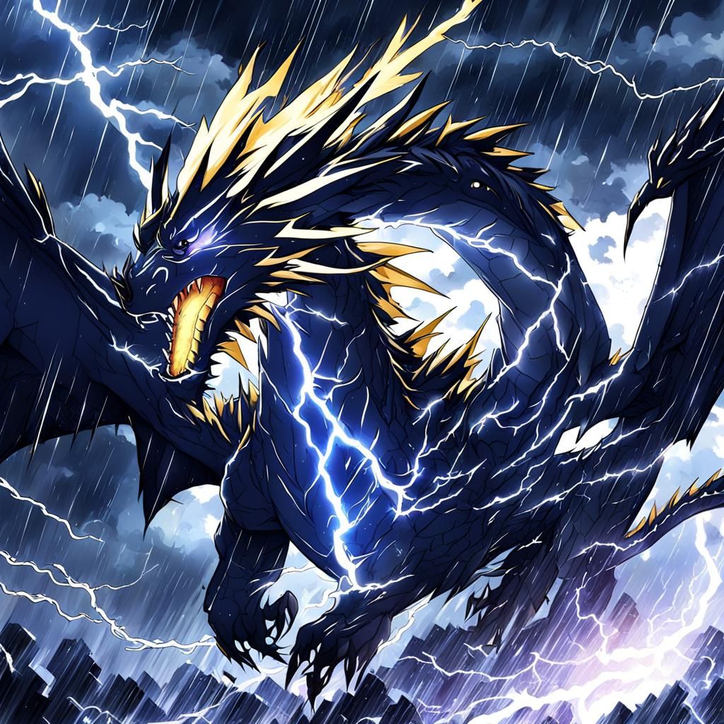 Lightning Dragon in Anime Style Storm