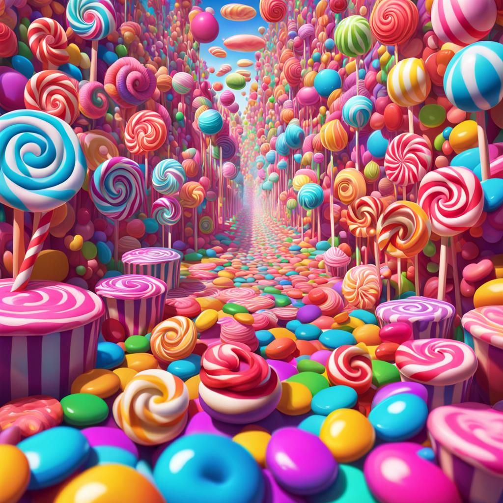 Psychedelic Candyland Digital Illustration in Candy Art Styl...