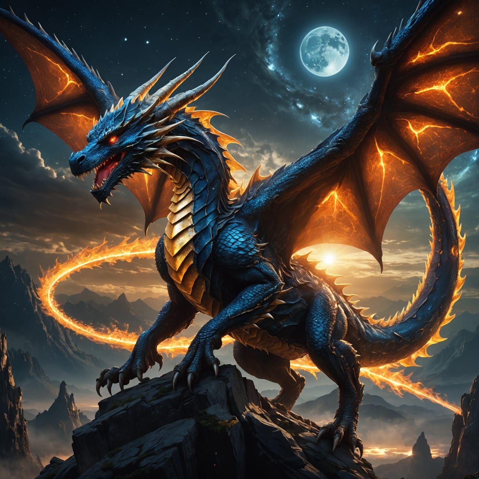 Gigantic Solar Dragon with Starlight Scales