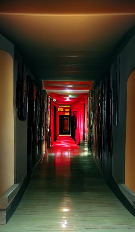 AI Generated Image of a Red Hallway