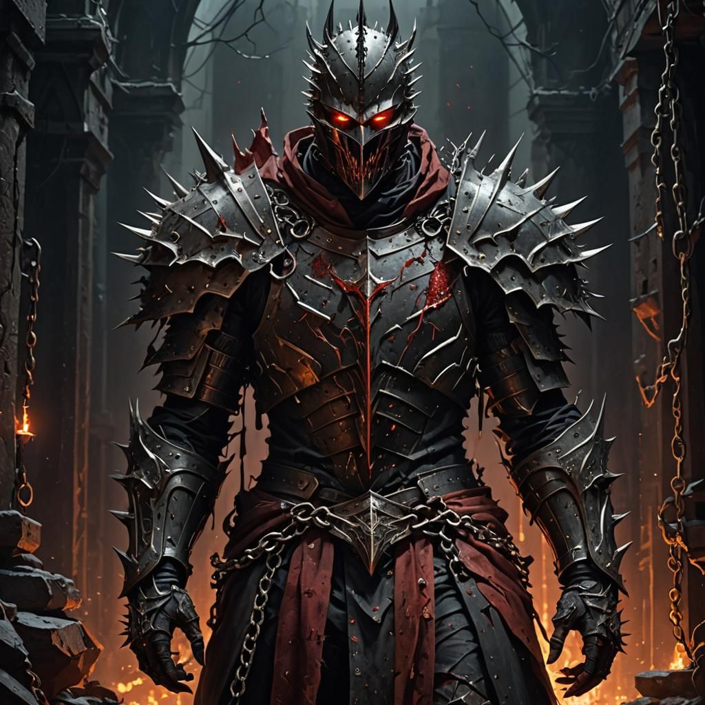 Brutalist Knight with Spiked Armor and Bloody Aura