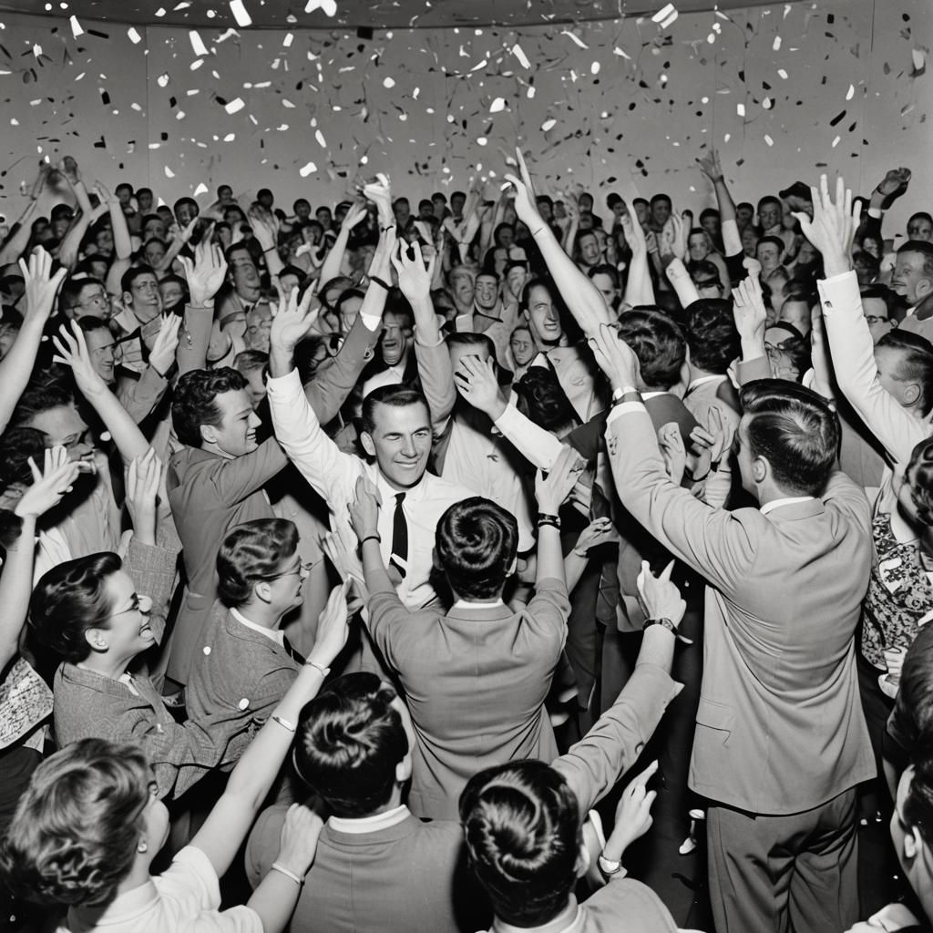 1960s Mission Control Celebratory Scene