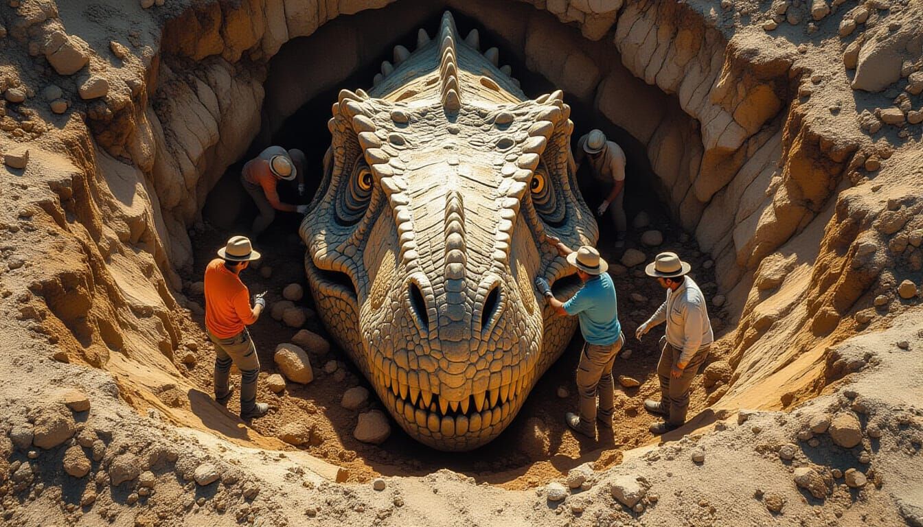 Archaeologists Discover Giant Dinosaur Head in Detailed Film...