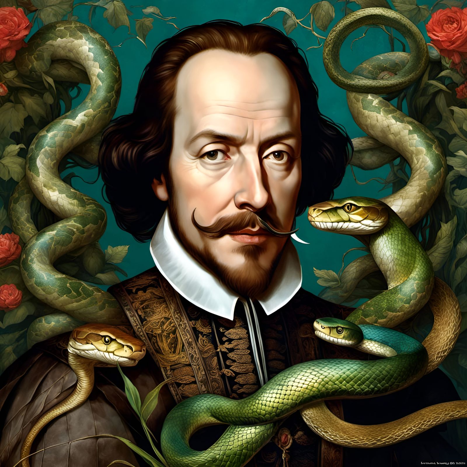 Shakespeare Portrait with Snakes in Fantasy Art Style