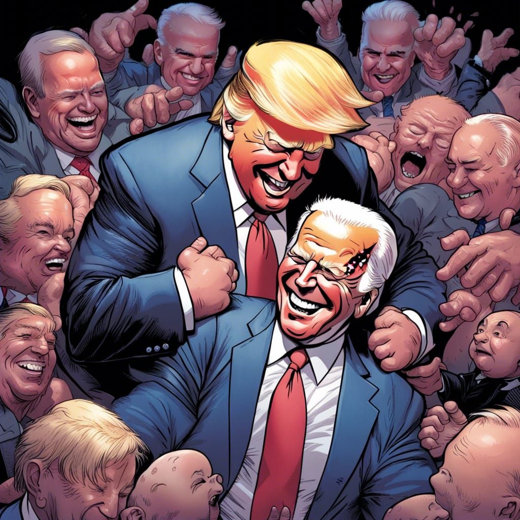 Trump Tickling Biden: Comic Book Art