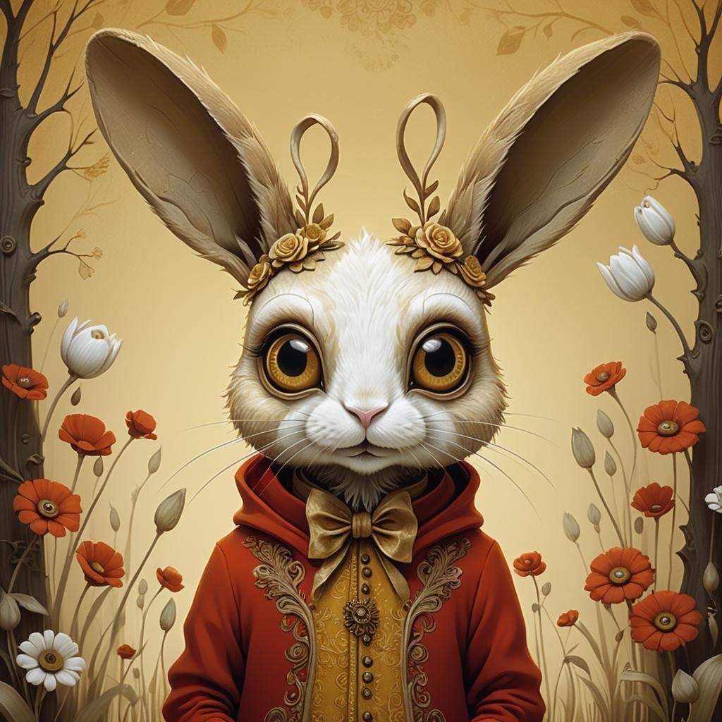 Rococo Surrealism: Rabbit in Fantasy Landscape