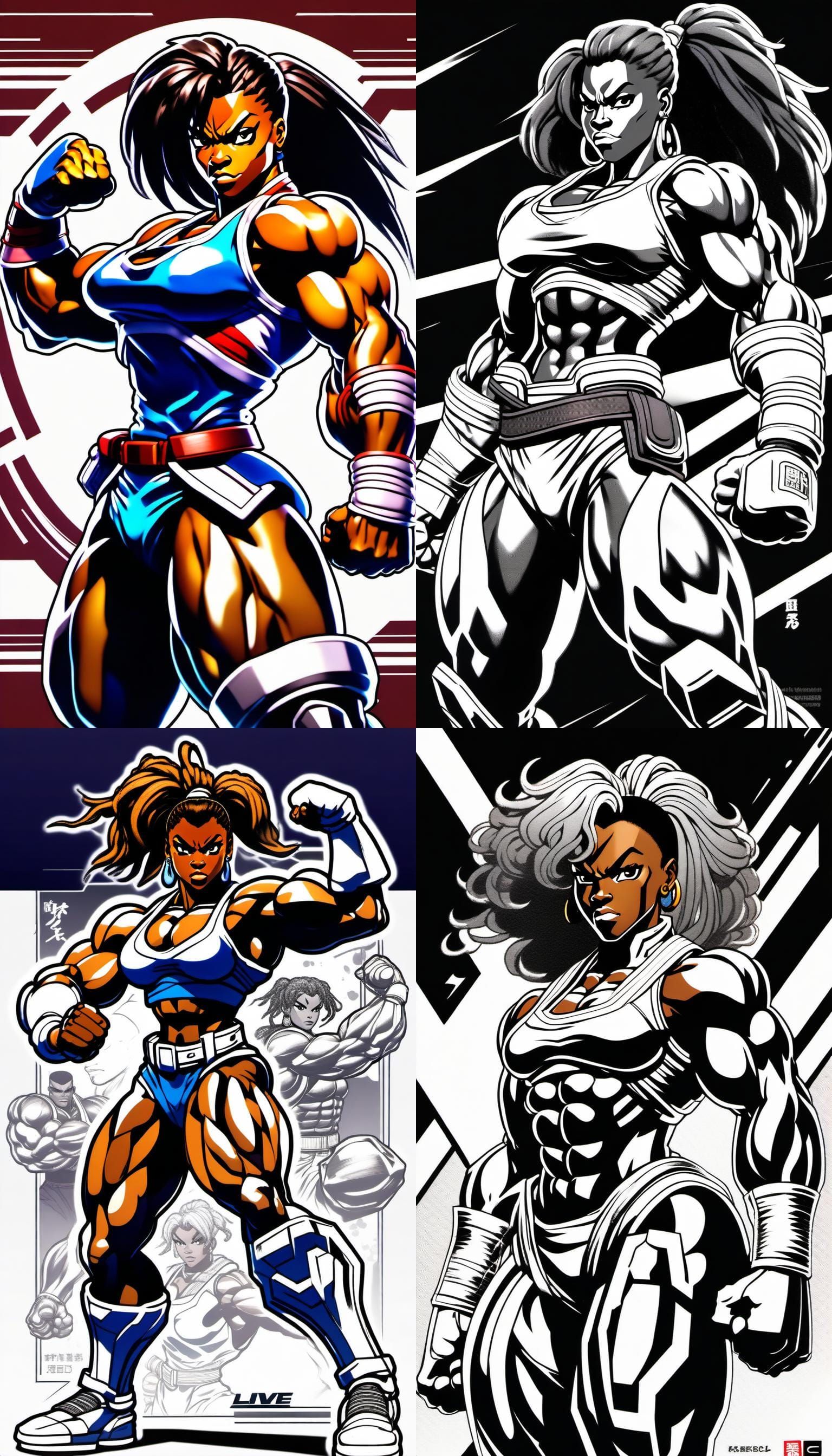 Ebony Bodybuilder as 90s Anime Fighter