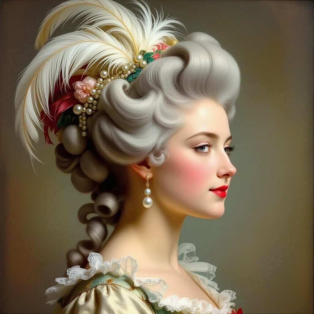 18th Century Lady's Elaborate Rococo Hairstyle with Pearls
