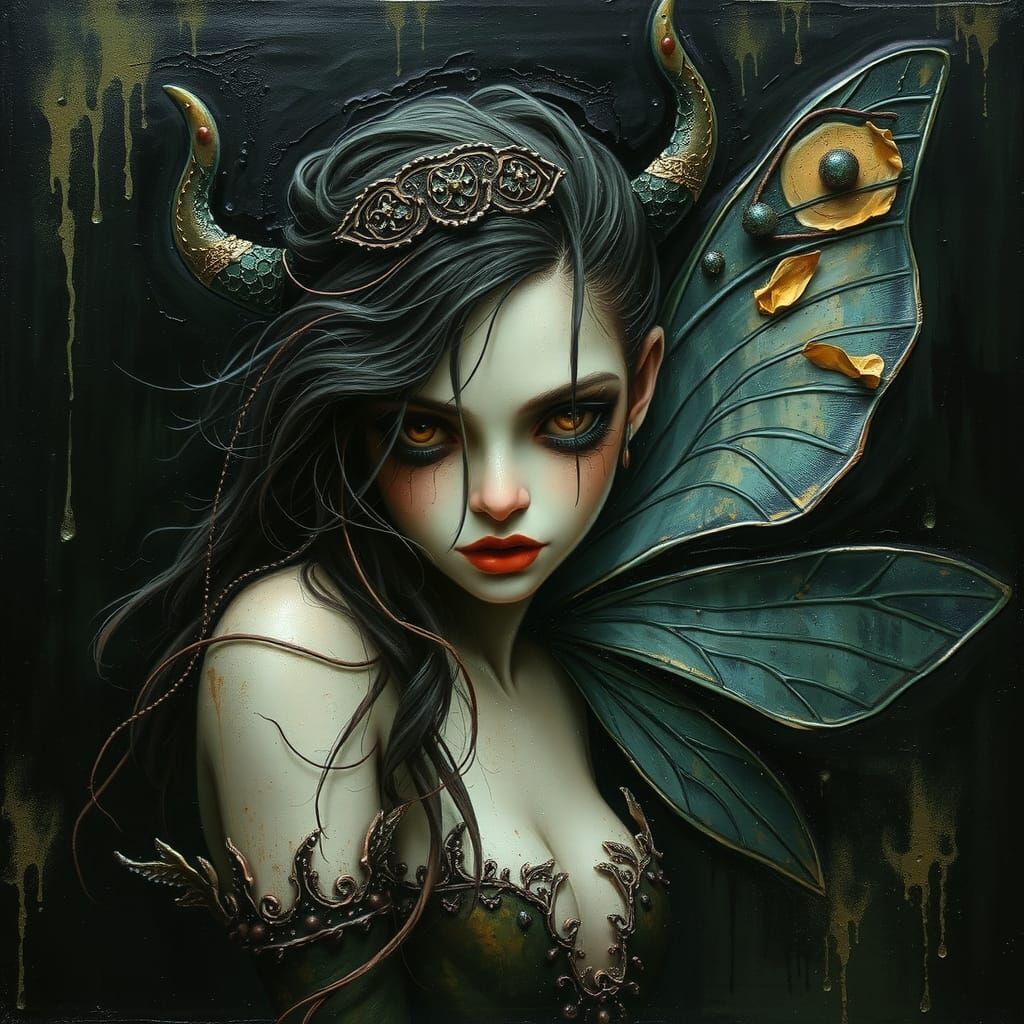 Encaustic Portrait of a Dark Fairy