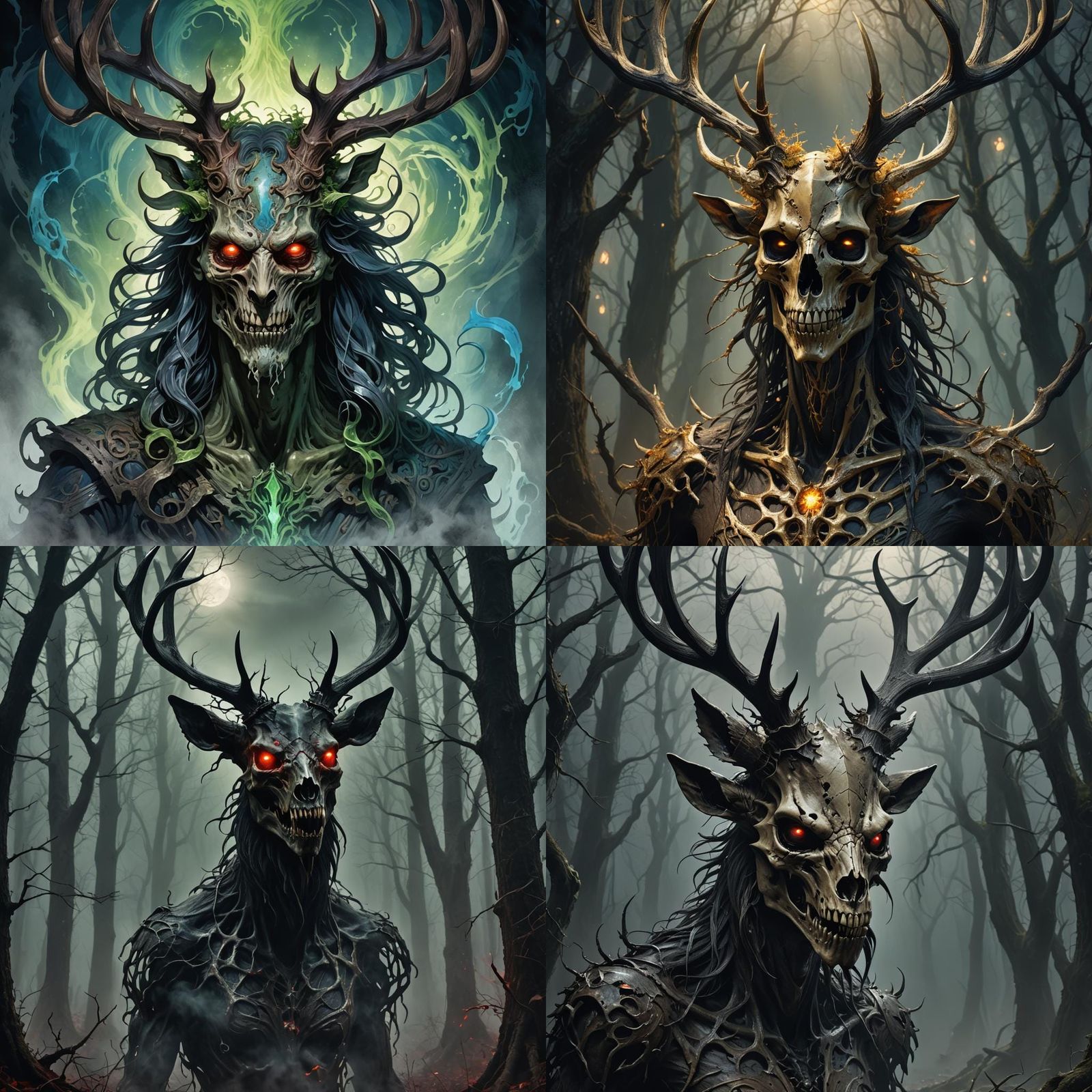 Demonic Deer Skull Wendigo in Digital Art Style