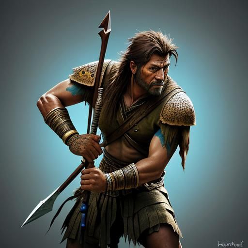 Prehistoric Hunter Crafts Arrowhead Spear: Hyperrealistic Co...