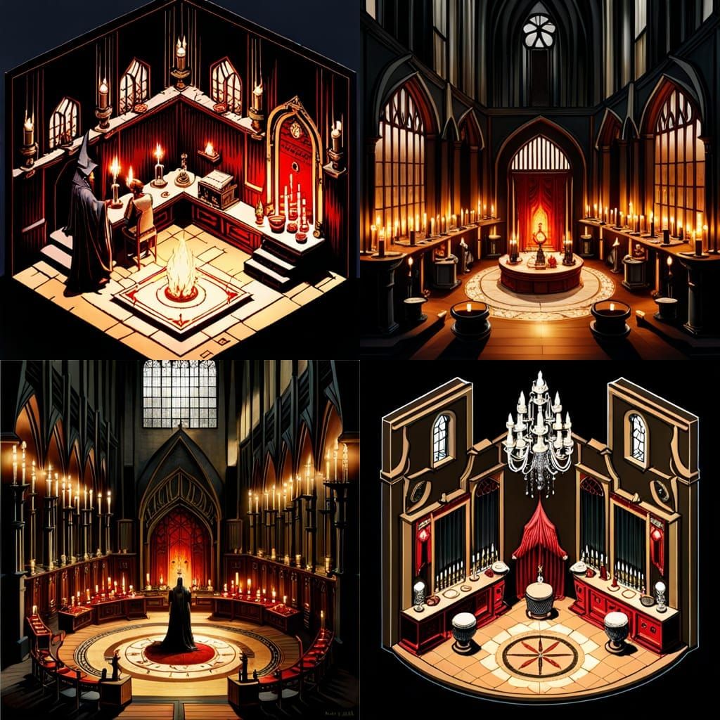 Intricate Witch's Ritual Room in Isometric Dark Fantasy