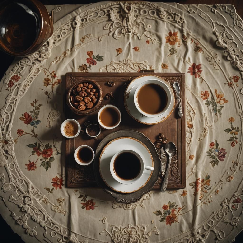 Coffee on Russian Tea Table: Cinematic Film Still