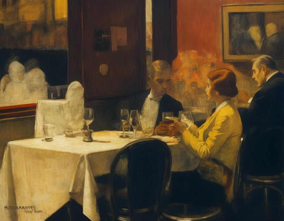 New York Restaurant in Edward Hopper Style