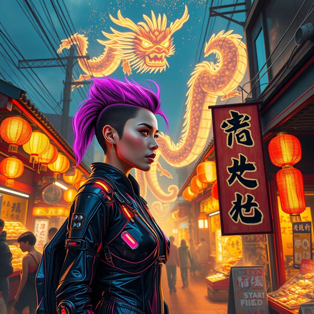 Cyberpunk Goddess in Ancient Japan