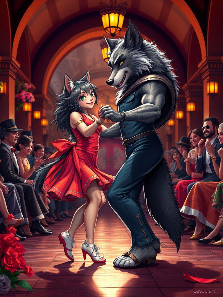 Catgirl and Werewolf Salsa Dance in Spanish Setting