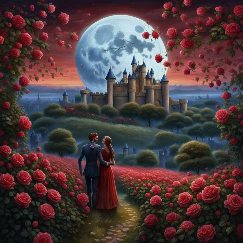 Romantic Couple in Rose Field Painting