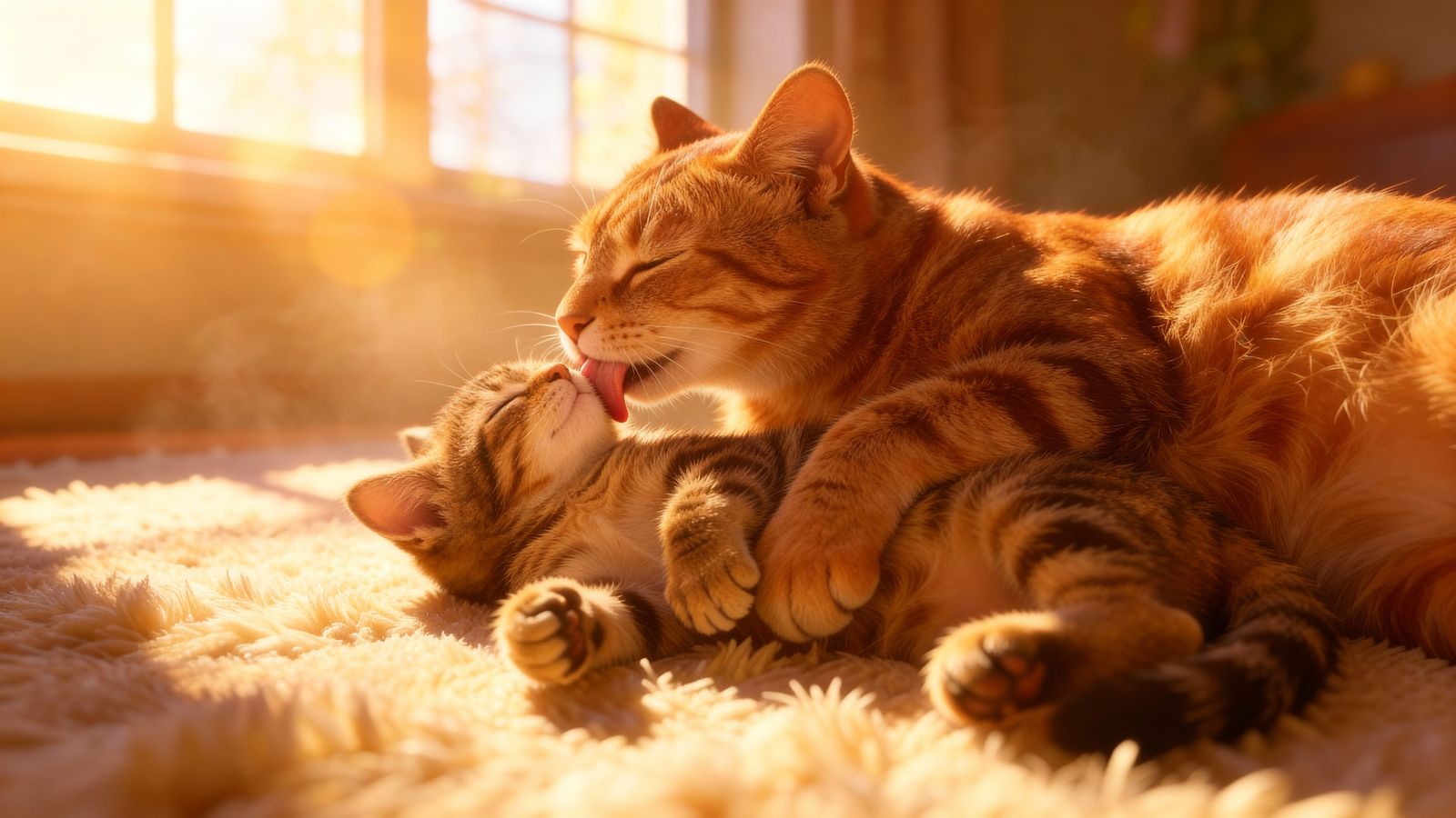 Cat and kitten bonding.