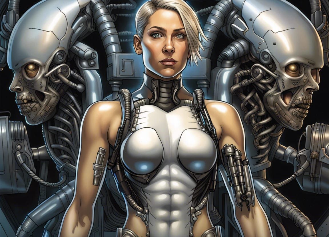 Cyborg Wrestler Portrait in Biomechanical Art Style