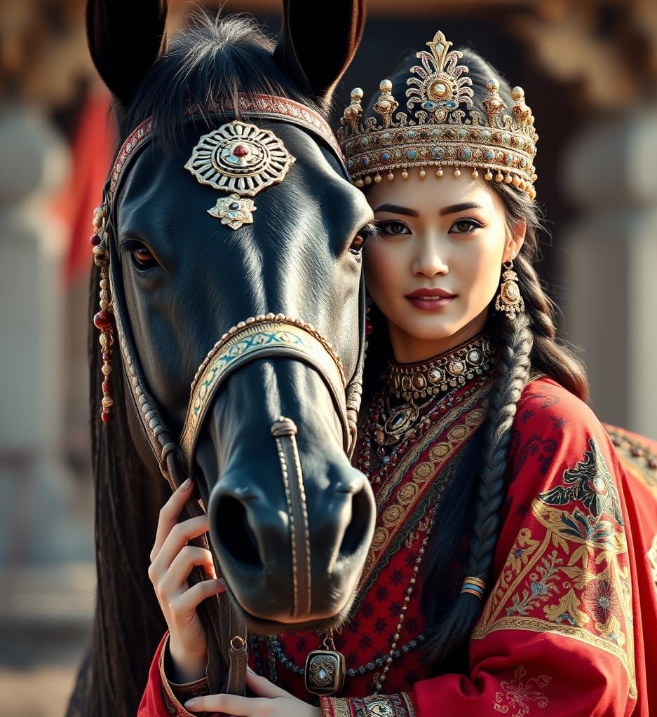 Mongolian Princess with her war horse *(Princess Portraits)