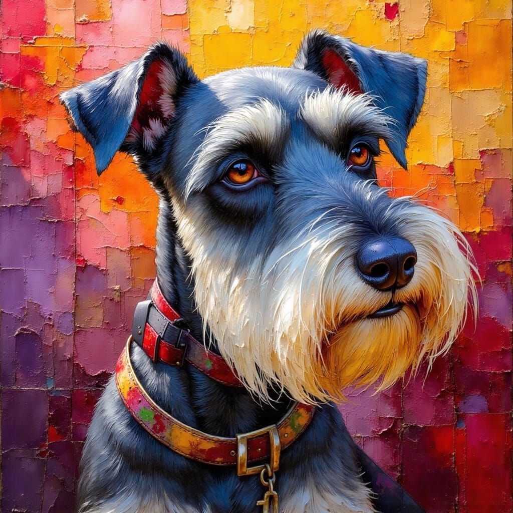 Schnauzer Portrait in Impasto Oil Painting Style
