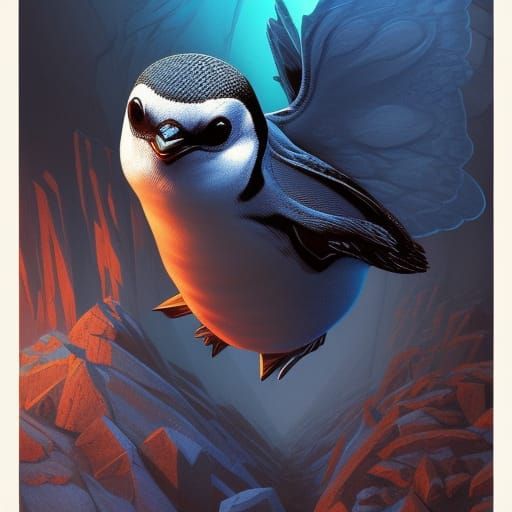 Blue Penguin in Comic Book Art Style