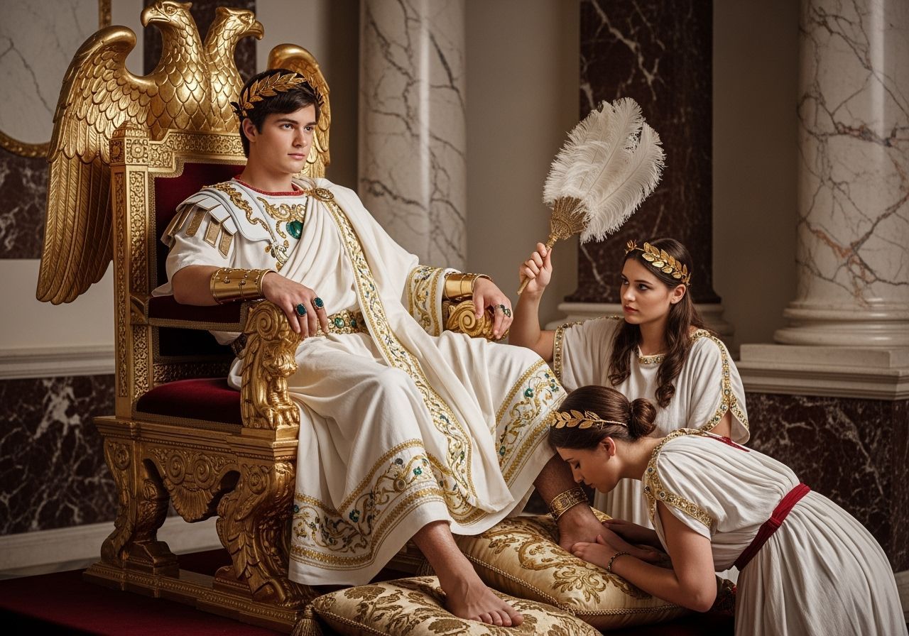 Young Emperor on Eagle Throne in Lavish Palace