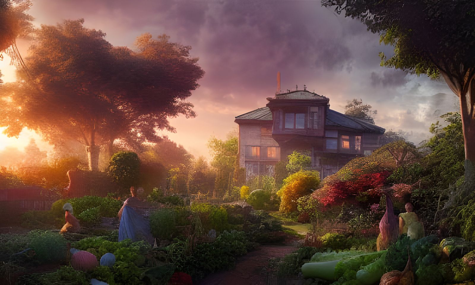 Lush Vegetable Garden at Sunset: Hyperdetailed Digital Art