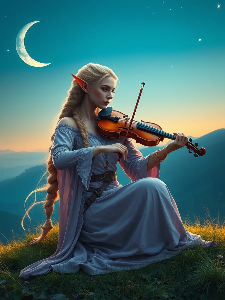 Ethereal Fantasy Portrait of Elven Bard Under Azure Evening ...