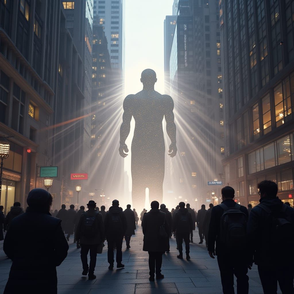 Surreal Hologram of World Unity Illuminates Metropolis