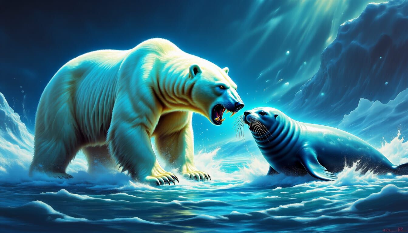 Polar Bear Fights Seal in Giger-Inspired Horror Surrealism
