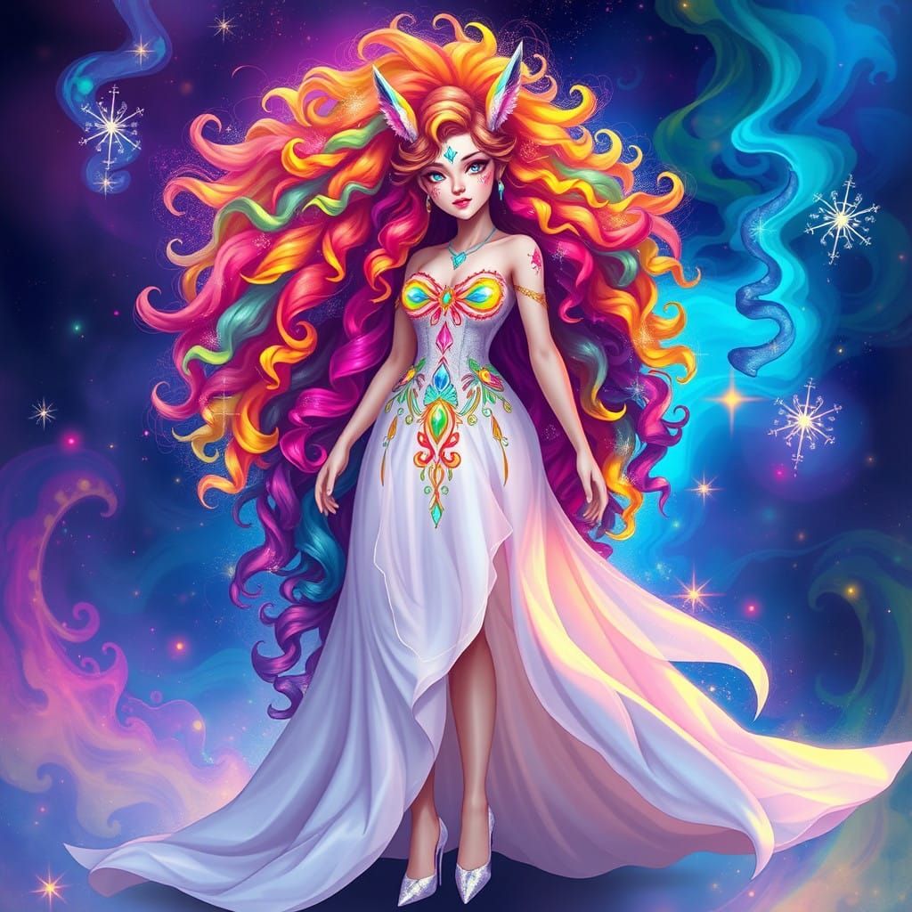 Surreal Fantasy Goddess in Rainbow Hues