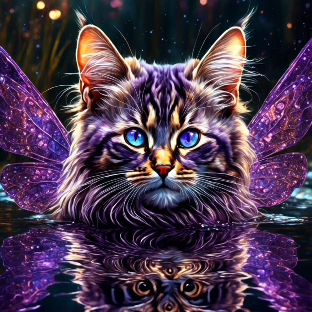 Tabby Cat Fairy with Purple Eyes