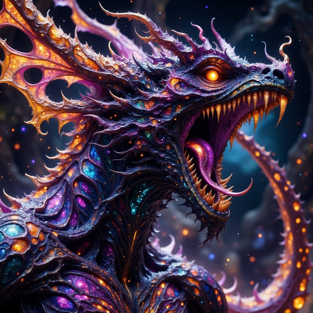 Cyberpunk Fantasy Queen Dragon in Hyperkraximalismus Style