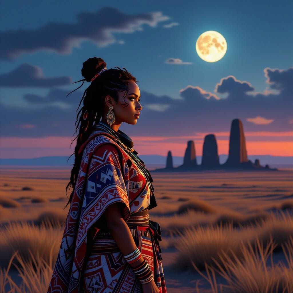 Savanna Twilight: Woman with Tribal Markings
