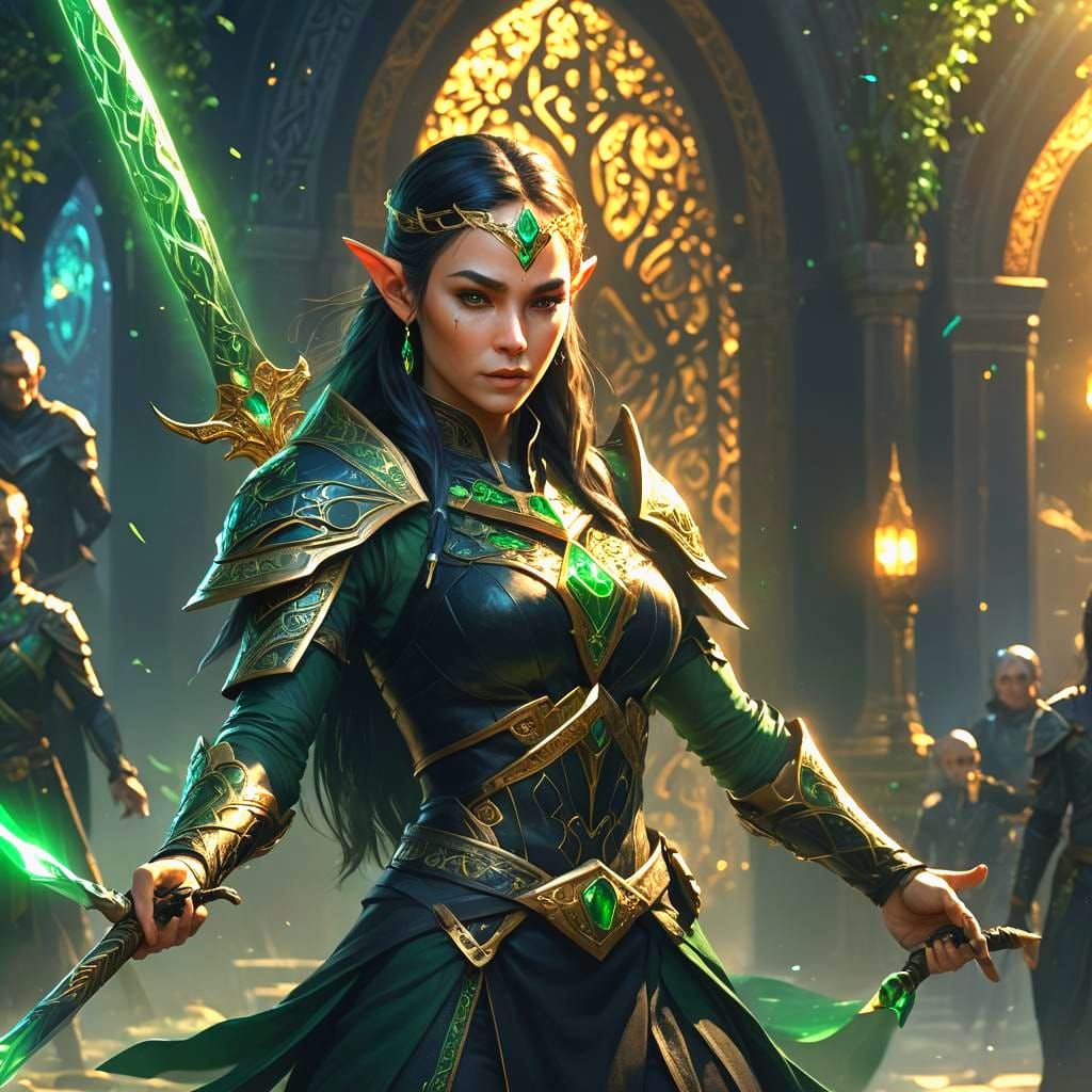 Elven Warrior Woman with Jade Blade