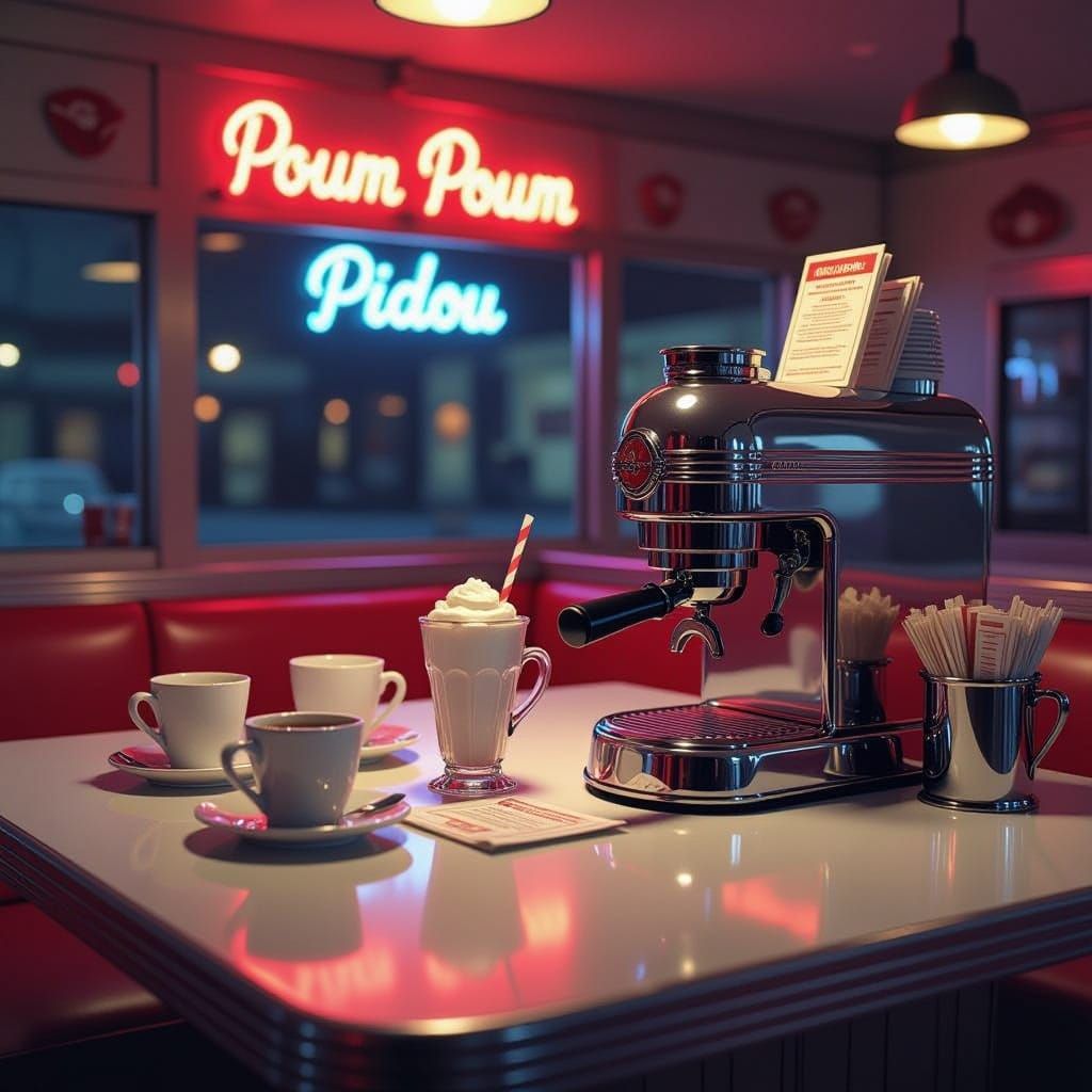 Retro Diner Counter with Neon Sign