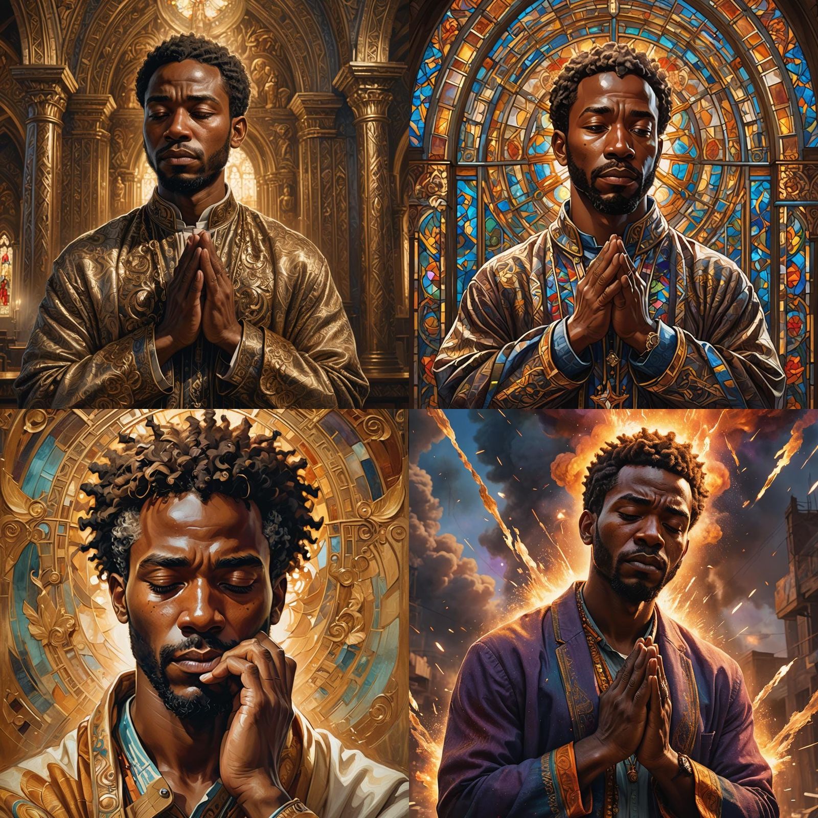 Devout African American Man Portrait in Art Nouveau Style