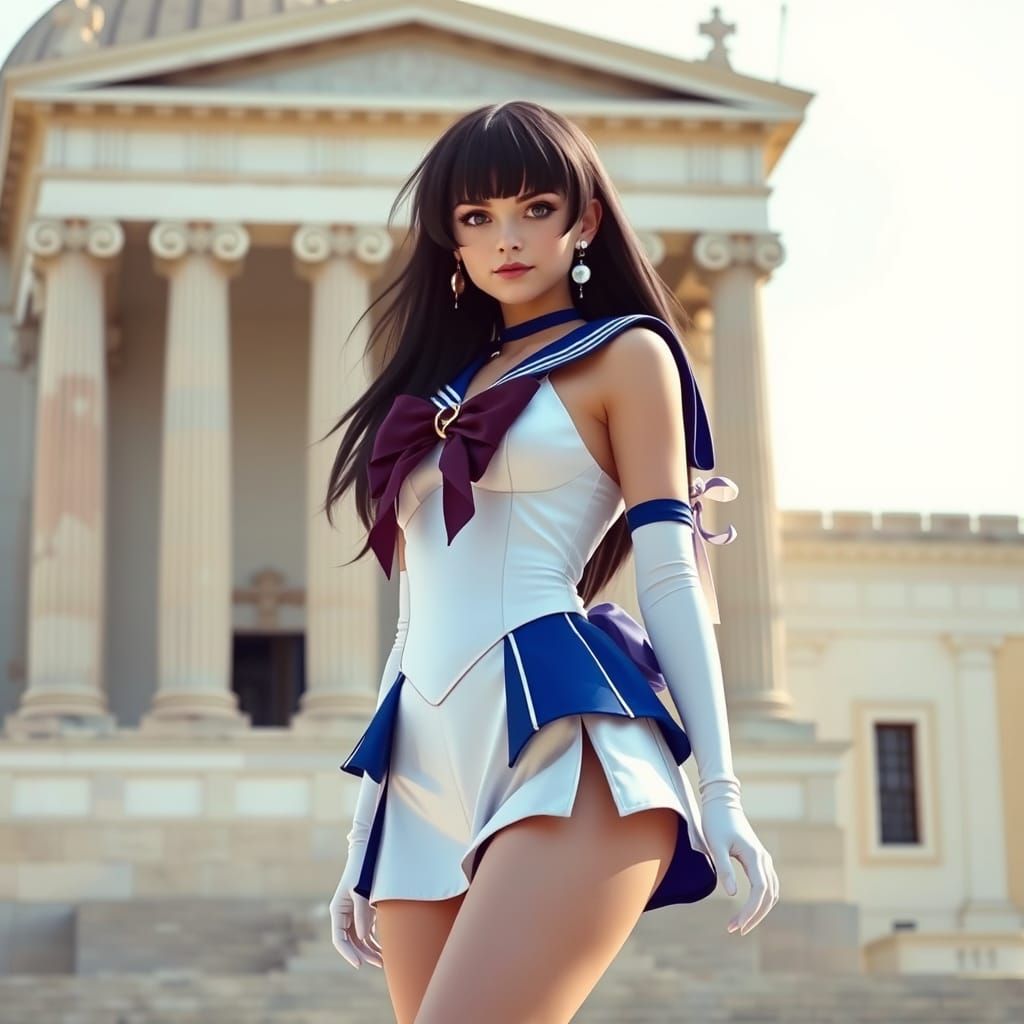 Sailor Saturn in Greek Church Setting