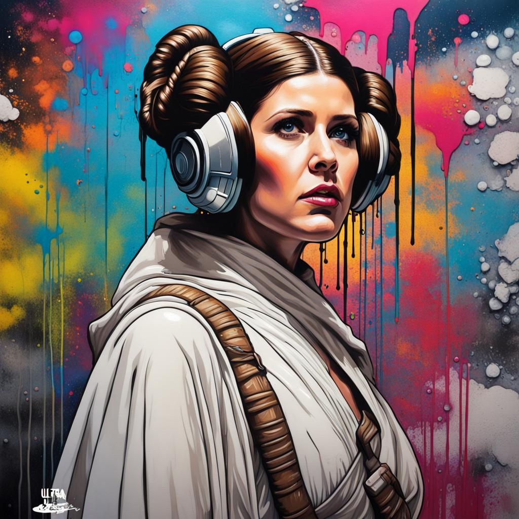 Princess Leia as Colorful Graffiti Street Art