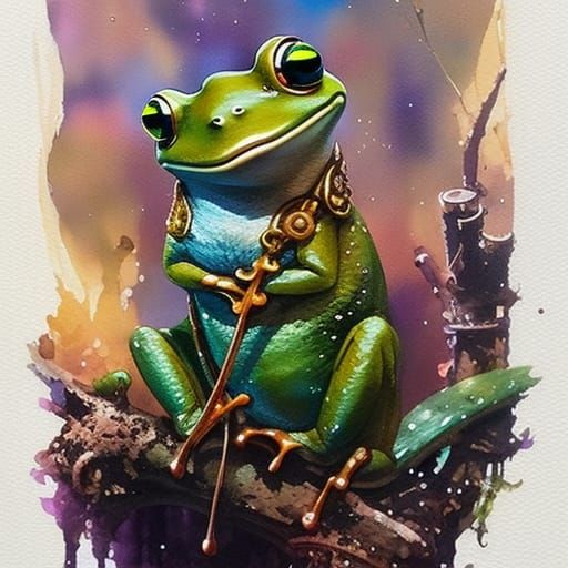 Steampunk Frog in Gouache Painting Style