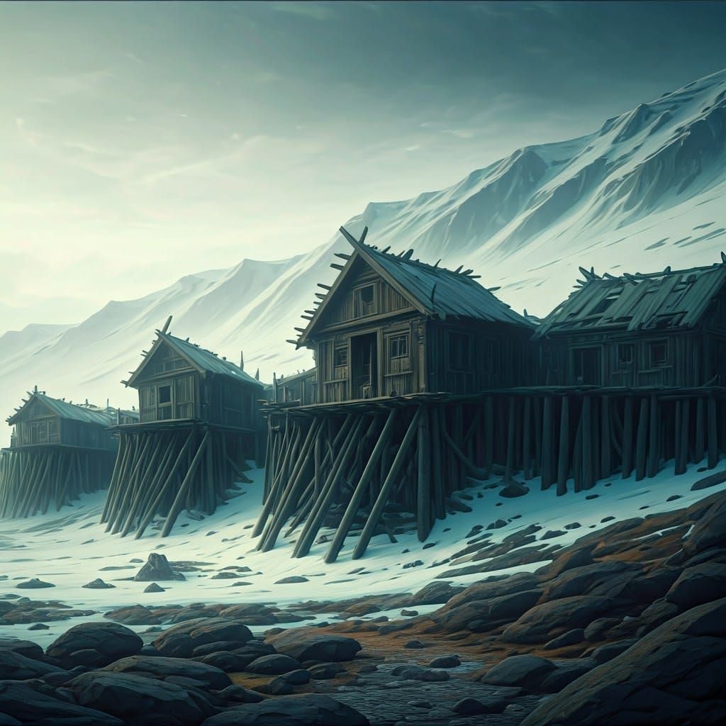 Dreamlike Ruined Fortress in Frozen Tundra