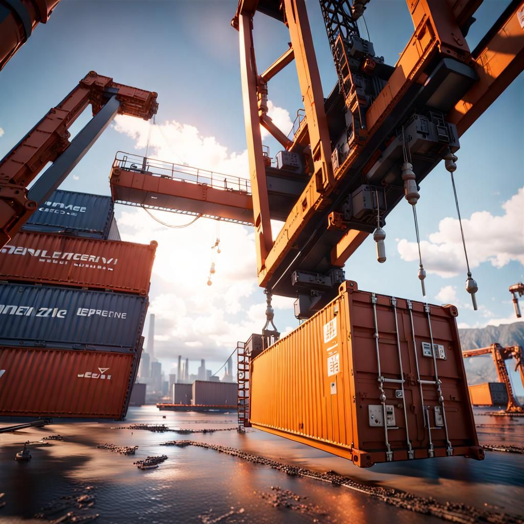 Gantry Crane Lowering Container: 3D Game Cinematic