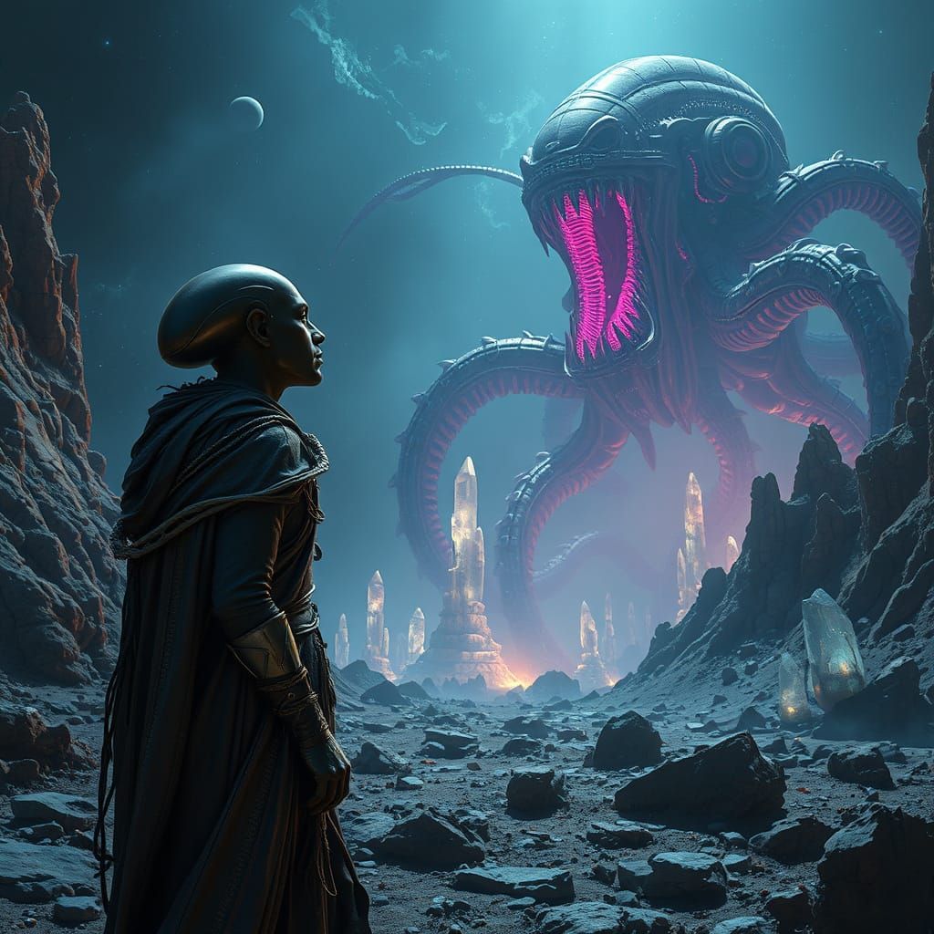 Alien and Bio-Mechanical Kraken in Ethereal Light
