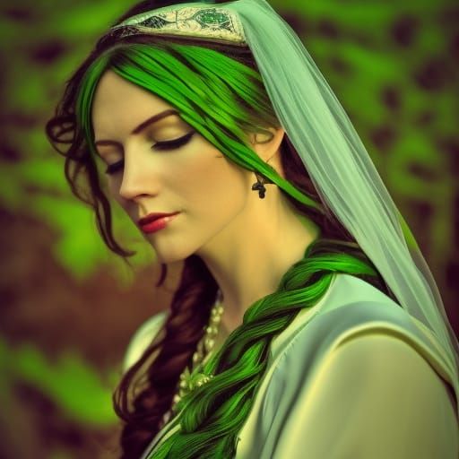 High Priestess in Wedding Dress, Art Nouveau Style