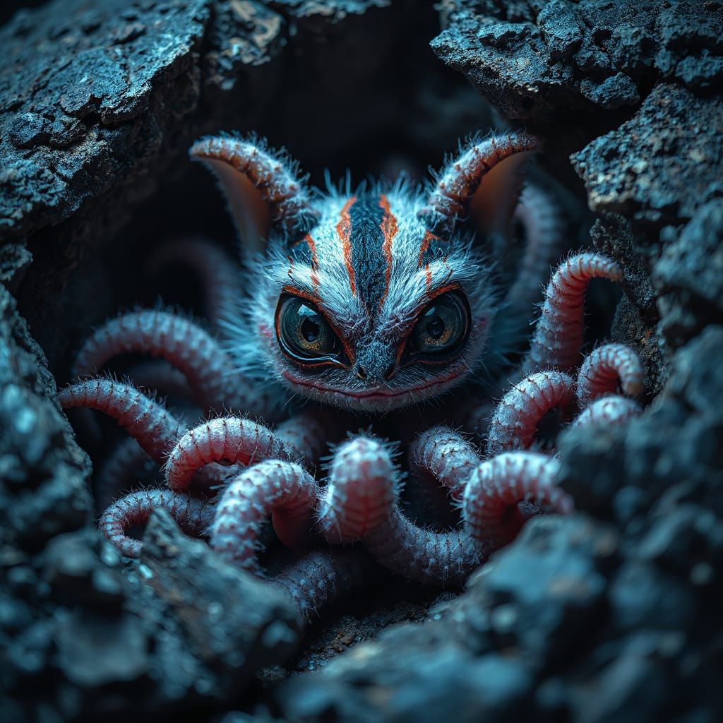 Creepy Cute Neon Creature with Tentacles