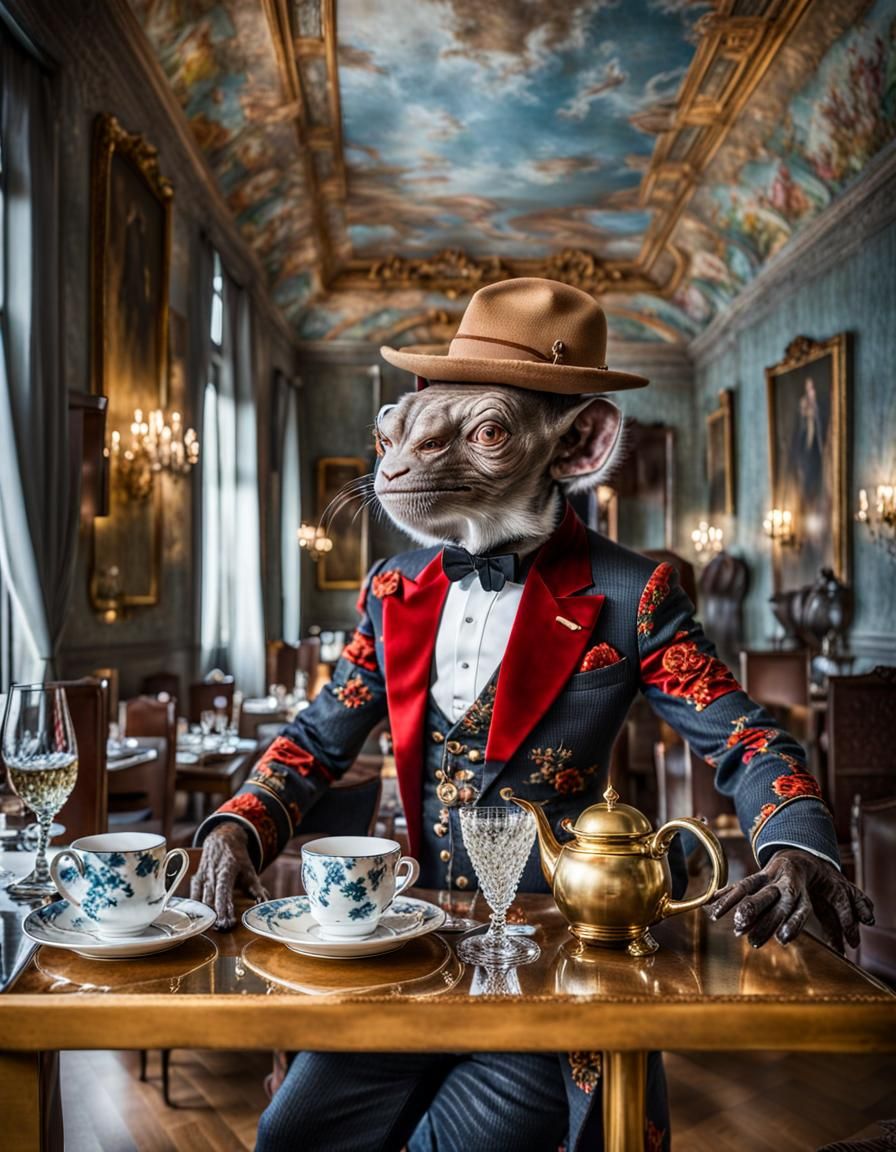 Surreal Alien Restaurant Celebration in Magical Realism Styl...