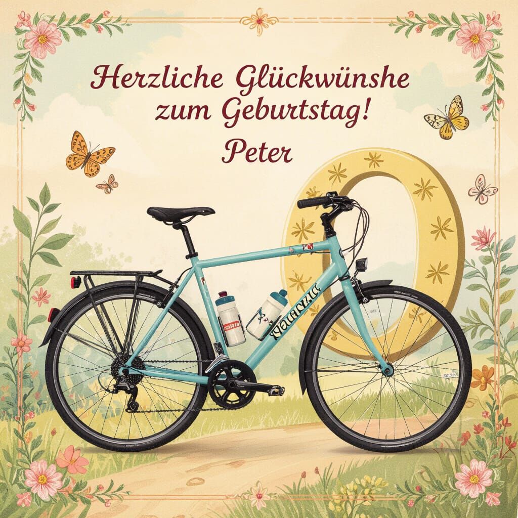 Bicycle Number 80 Birthday Card in Pastel Style