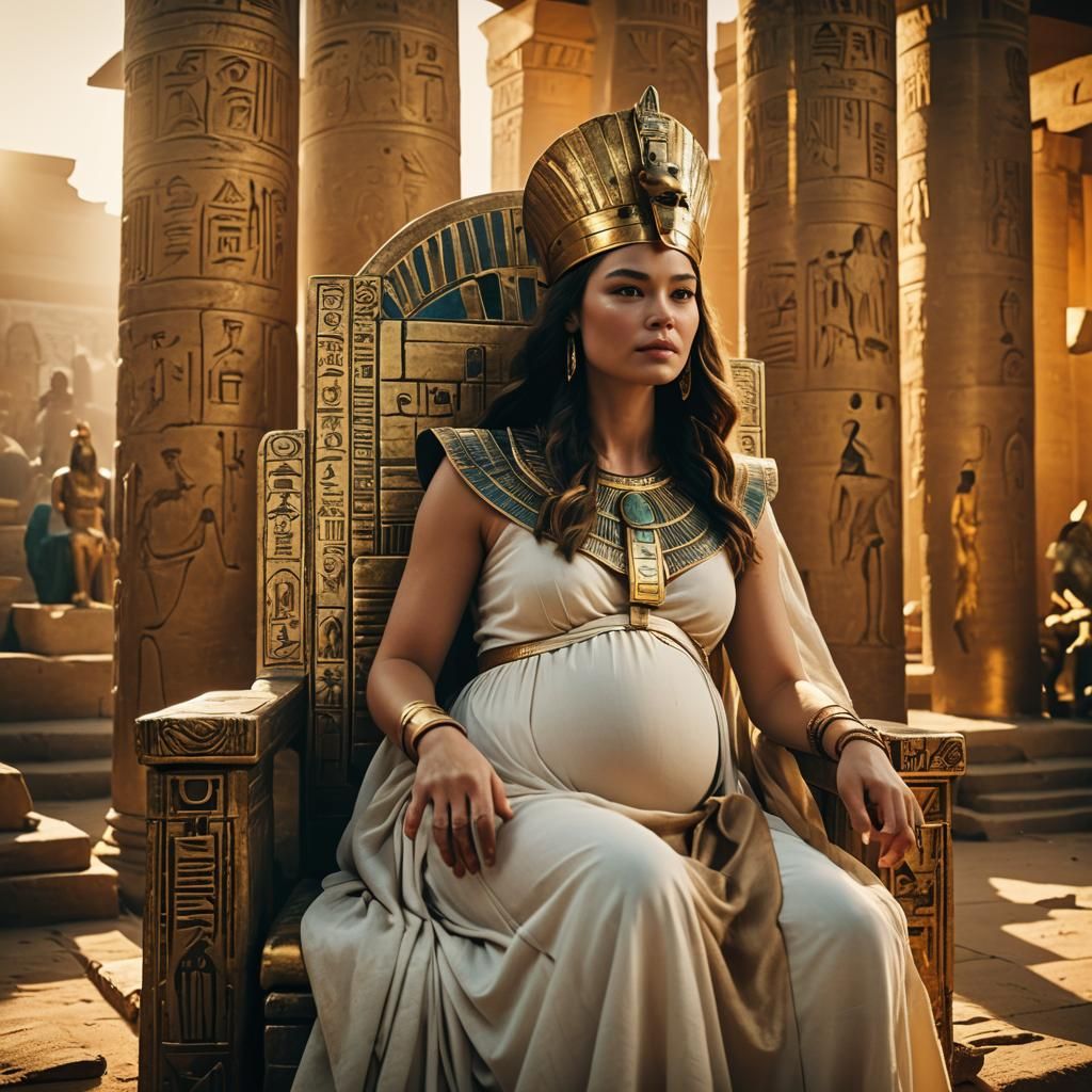 alt txt: image shows a glamorous and confident pregnant queen in comfy maternity dress