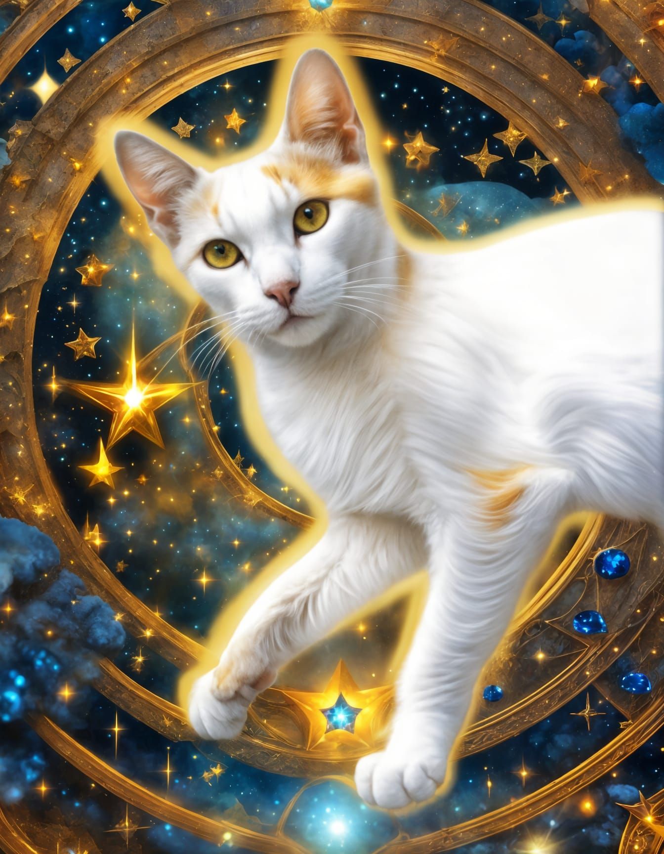Fantasy Cat with Amber Eyes in Rossetti Style